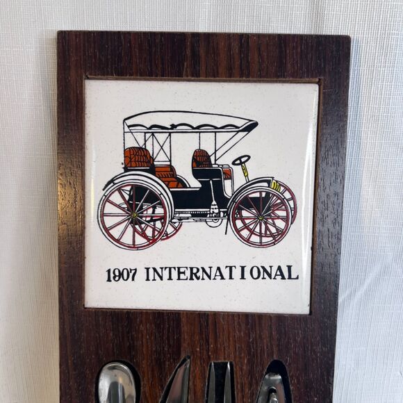 VTG 4 Piece Bar Ware Tool Set Hanging Magnetic Mid Century Modern Wood Tile - Picture 2 of 16